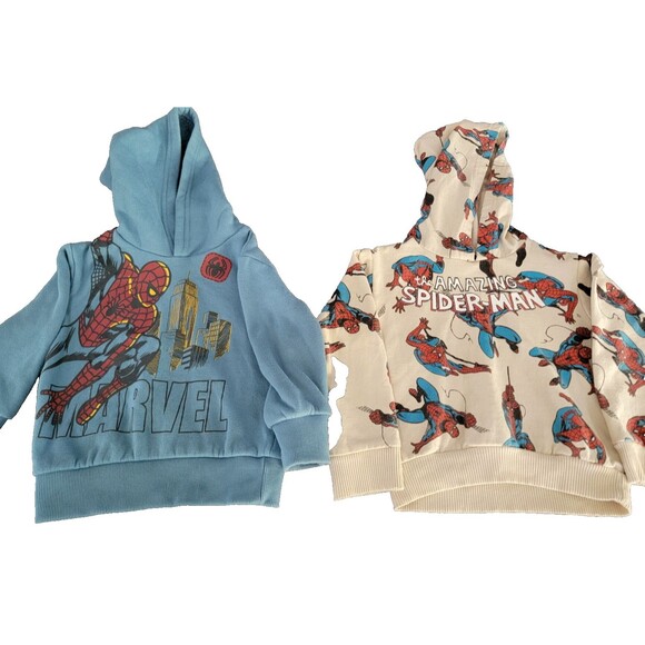 Two (lot)Marvel Spider Man 3T cream and Blue Hoody Sweater - Picture 1 of 9